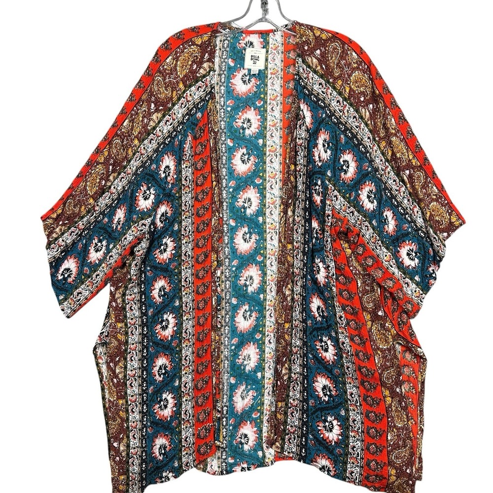 BillaBong‎ Kimono Women's Small Colorful Floral Paisley Open Front Boho Top